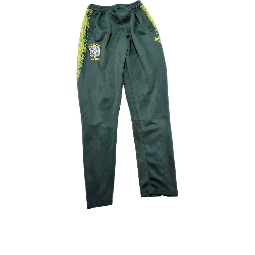 Nike Brazil CBF Soccer Track Pants Mens Large Green Yellow Dri-Fit Athletic Jogg